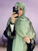 روسری ژاکارد لمه طرح پاپیون سبز پاستلی JL40901