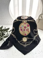روسری ابریشم ژاکارد وارداتی (چهار رنگ) - طرح رویال تایم - Image 11