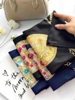 روسری ابریشم ژاکارد وارداتی (چهار رنگ) - طرح رویال تایم - Image 12