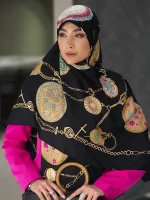 روسری ابریشم ژاکارد وارداتی (چهار رنگ) - طرح رویال تایم - Image 4