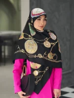 روسری ابریشم ژاکارد وارداتی (چهار رنگ) - طرح رویال تایم - Image 5
