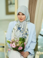 روسری ابریشم توییل - طرح فلورال گرید (هشت رنگ) - ST40801 - Image 8